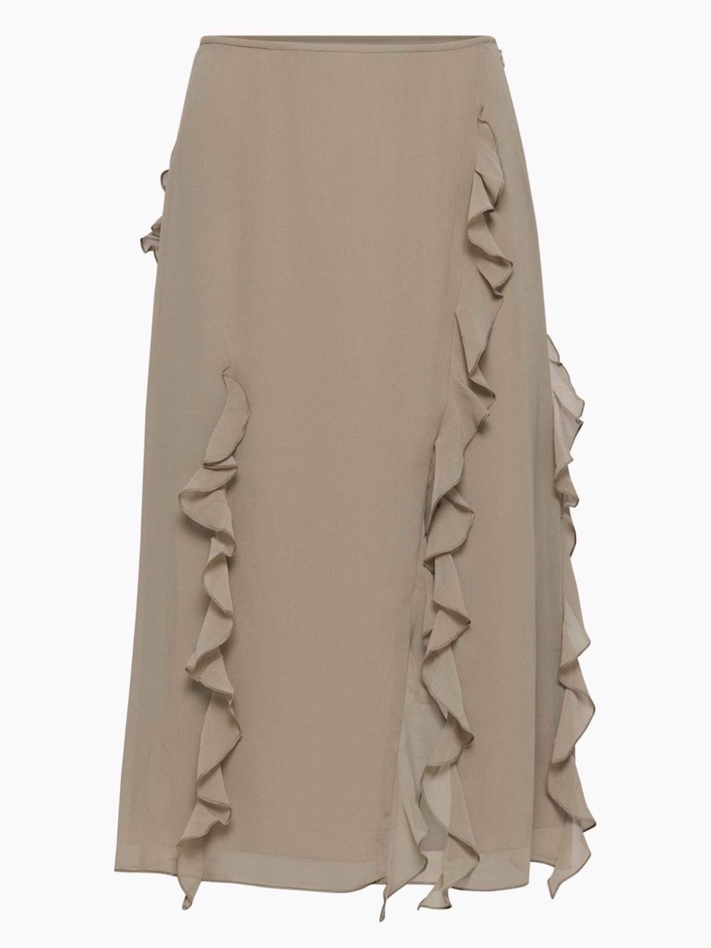Aritzia Wilfred Raval Taupe Ruffled Midi Slip Skirt